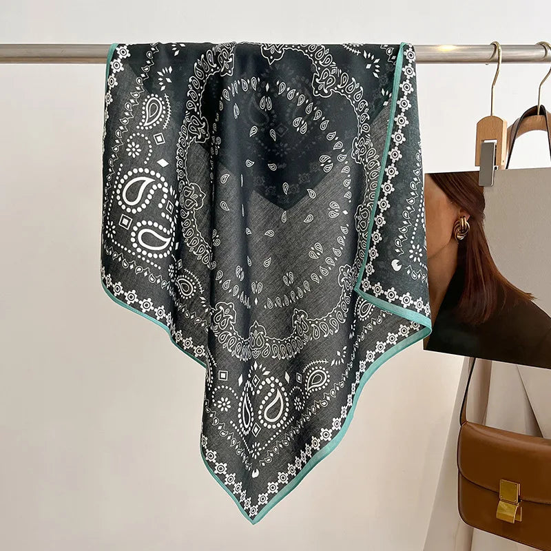 Spring/Summer 70cm Cashew Print Square Scarf Women’s Breathable Imitation Silk Bandanna Luxury Female Neckerchief Fashion Hijab Quick Pick Grocers